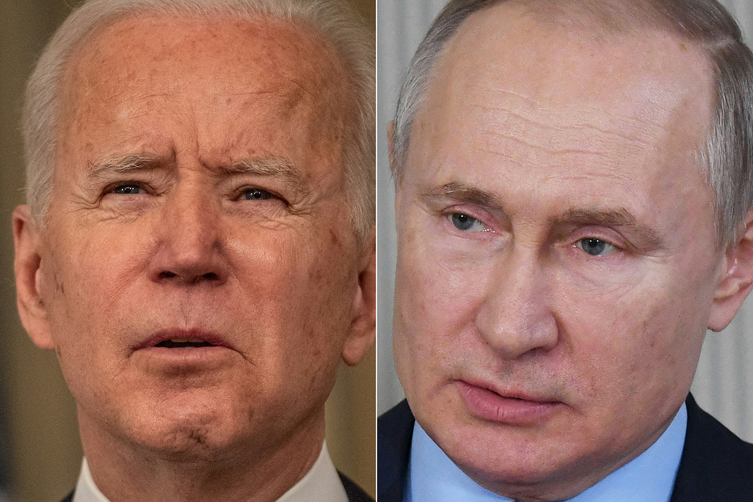 (COMBO) This combination of pictures created on March 17, 2021 shows
US President Joe Biden(L) during remarks on the implementation of the American Rescue Plan in the State Dining room of the White House in Washington, DC on March 15, 2021, and Russia's President Vladimir Putin  during his working visit to Ivanovo, a town some 300 km outside Moscow, on March 6, 2020. - US President Joe Biden said he agrees with the assessment that his Russian counterpart Vladimir Putin is a "killer." In an interview with ABC News broadcast on March 17, 2021, Biden said Putin would "pay a price" for trying to undermine his candidacy in the US 2020 election as alleged in a new US intelligence report.Asked if he thought Putin, who is accused of being ruthless with his opponents, is "a killer," Biden said, "I do." (Photos by Eric BARADAT and Alexey NIKOLSKY / various sources / AFP)
