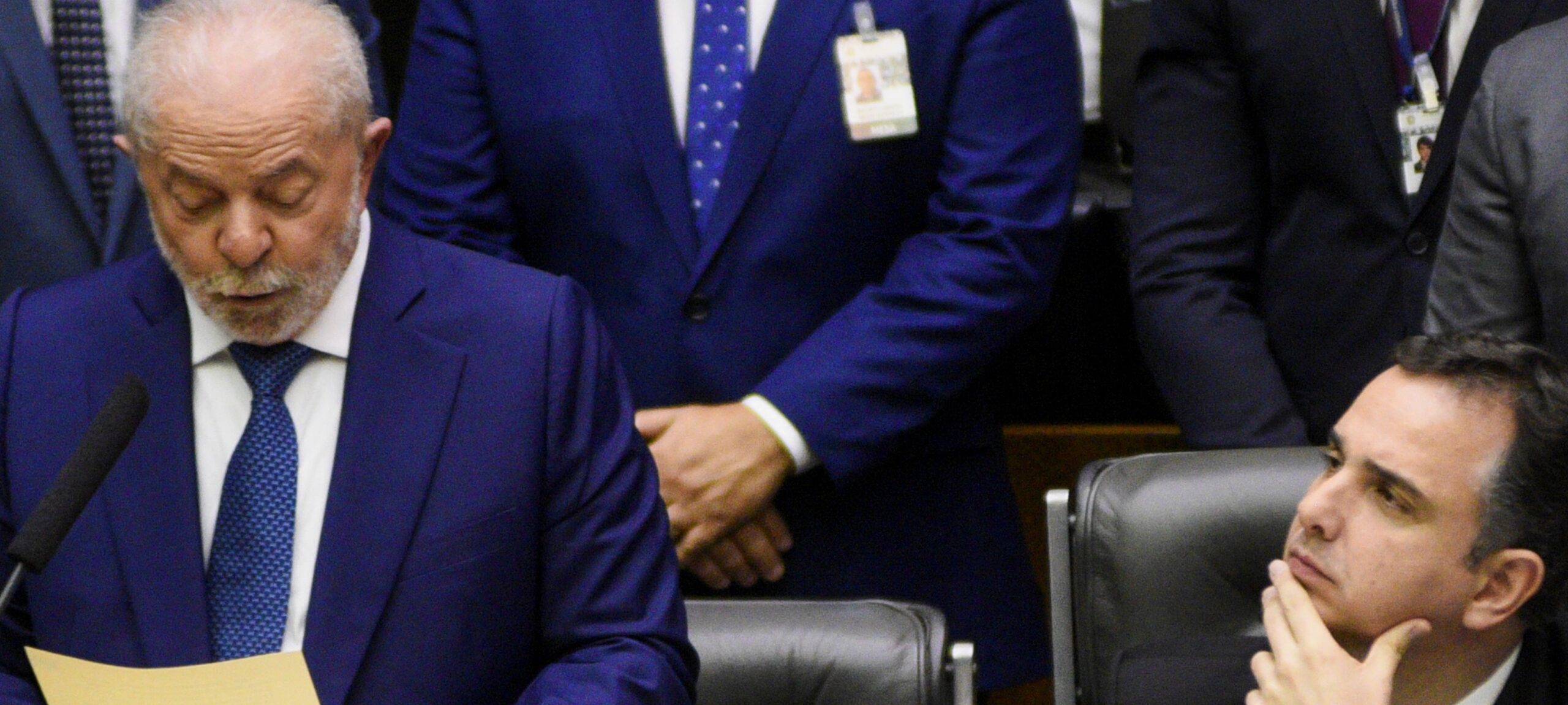 Rodrigo Pacheco, President of Brazil's Federal Senate, listens as Brazil's new President Luiz Inacio Lula da Silva delivers a speech after being sworn in at the National Congress, in Brasilia, Brazil, January 1, 2023. REUTERS/Jacqueline Lisboa NO RESALES. NO ARCHIVES ORG XMIT: MEX