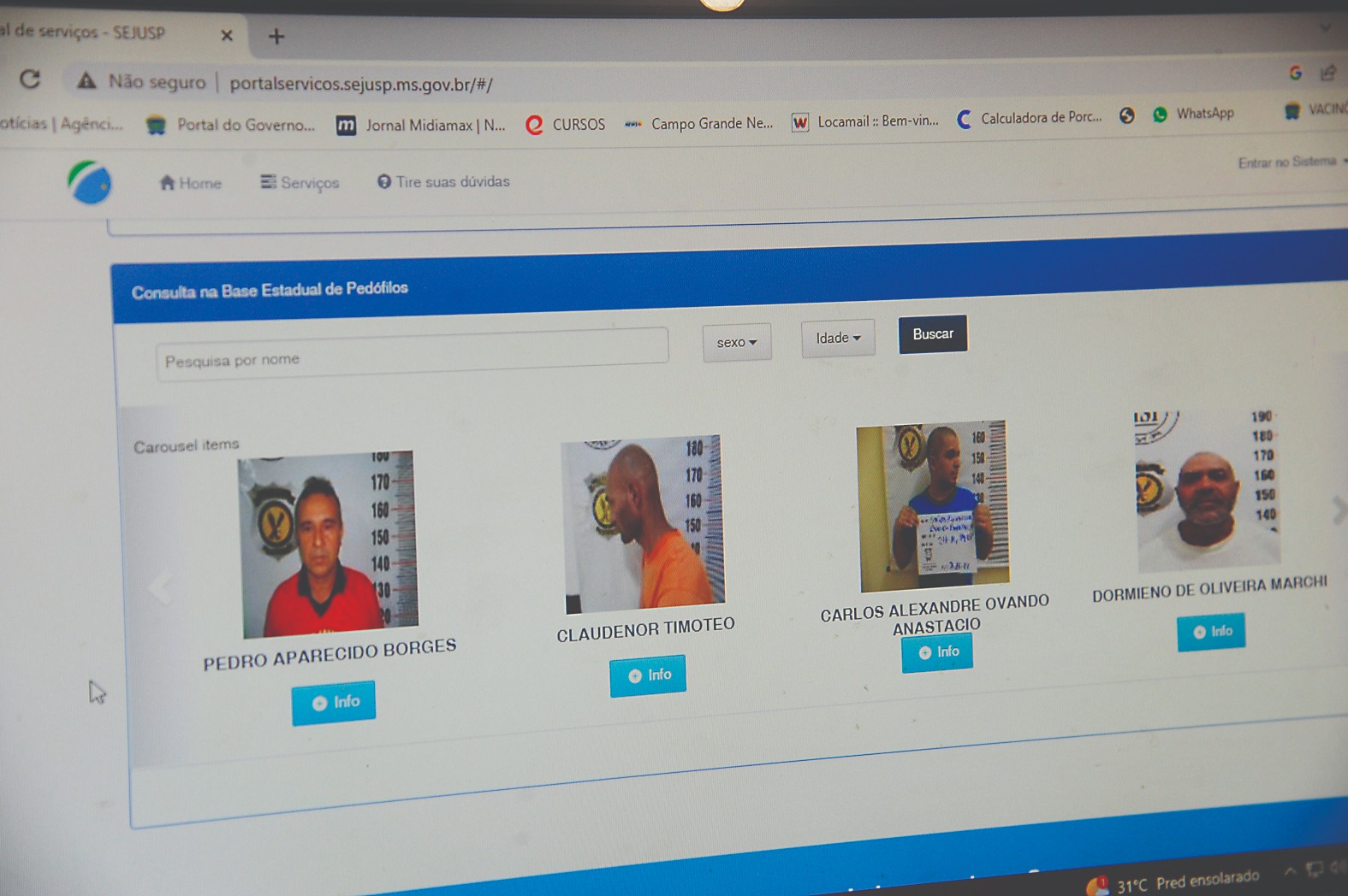 Foto: Por meio do site é possível consultar fotos
dos procurados e dados de identificação/Nilson Figueiredo