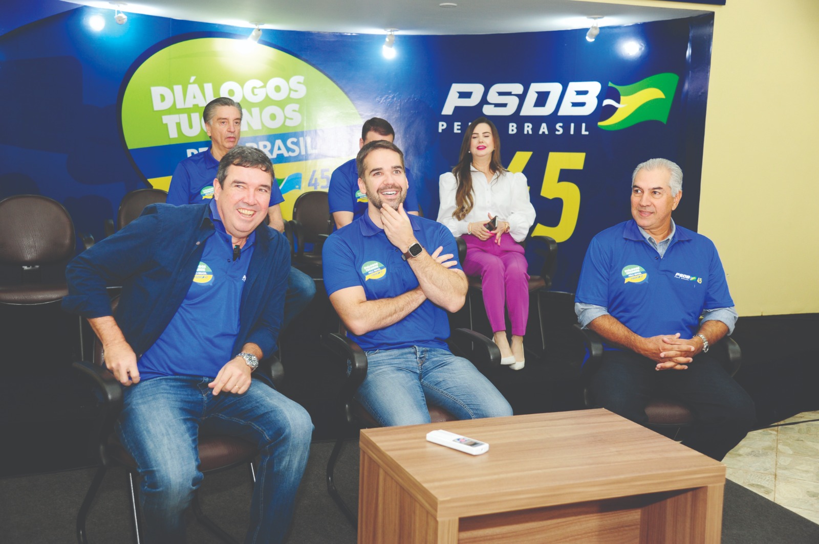 Foto: Eduardo Leite, presidente
nacional do PSDB, Eduardo
Riedel, vice-presidente, e
Reinaldo Azambuja, presidente
estadual de MS, durante reunião/Nilson Figueiredo