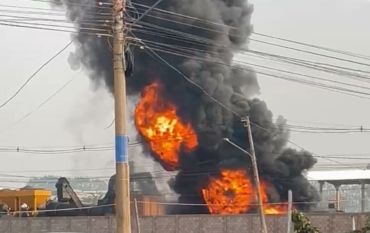 Vídeo mostra incêndio de grandes proporções em usina de asfalto no Indubrasil