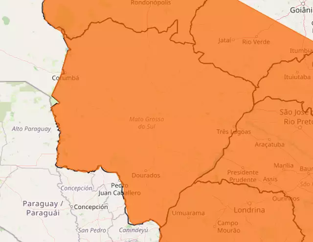 Frente fria traz chuva forte, ventos intensos e risco de granizo em Mato Grosso do Sul nesta segunda-feira