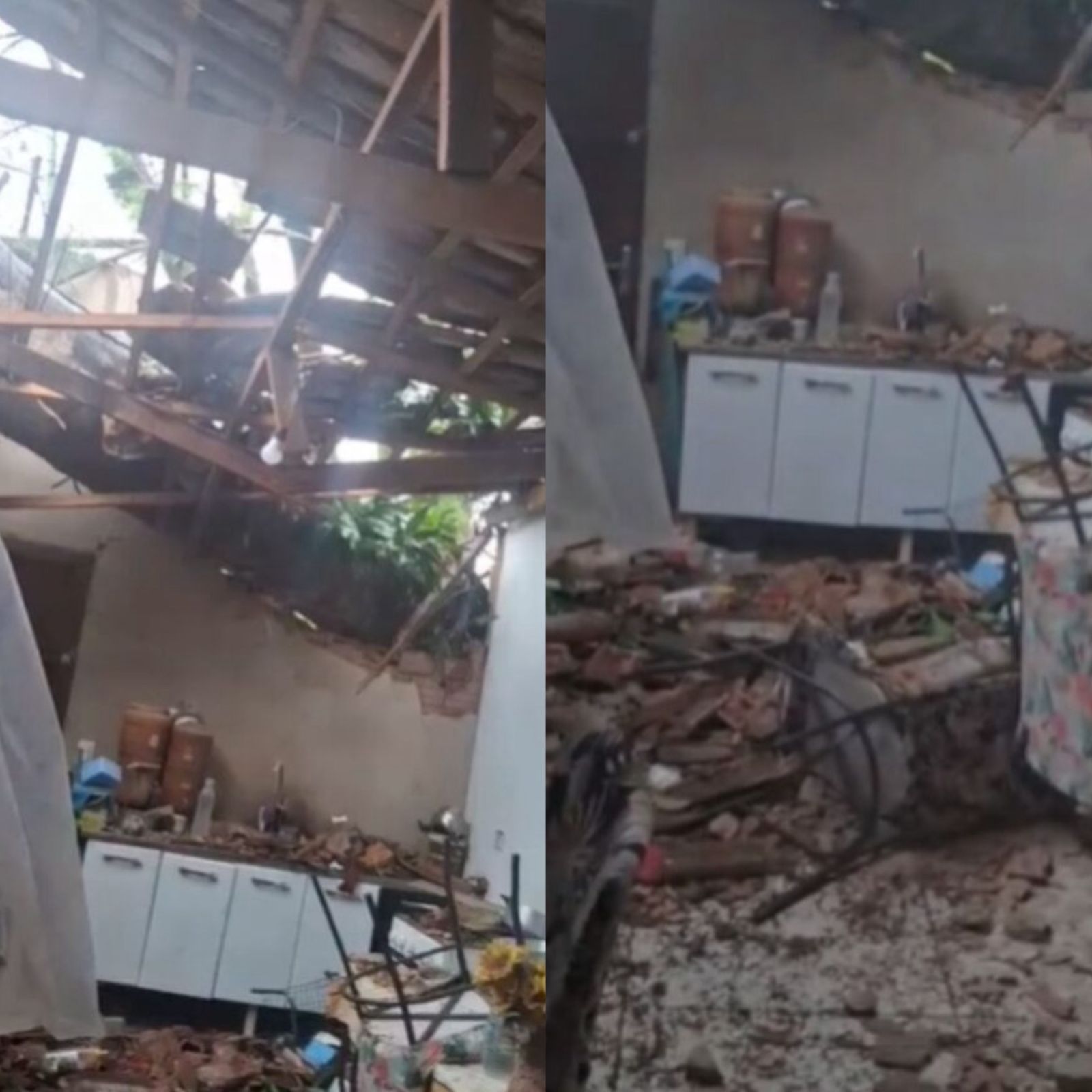 Árvore cai e destrói casa de família durante temporal em Campo Grande