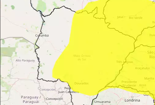 Inmet emite novo alerta de ventos fortes, chuva intensa e queda de granizo para MS