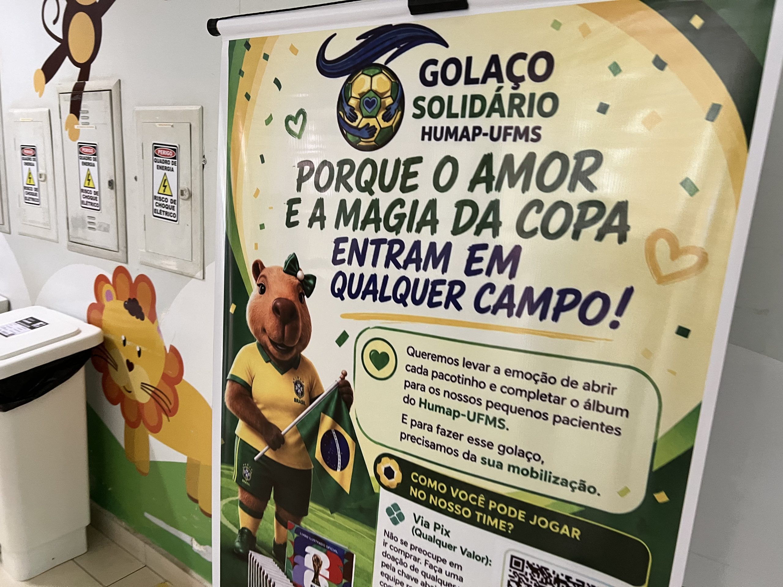 Figurinhas da Copa levam alegria e distração para crianças internadas no Humap-UFMS
