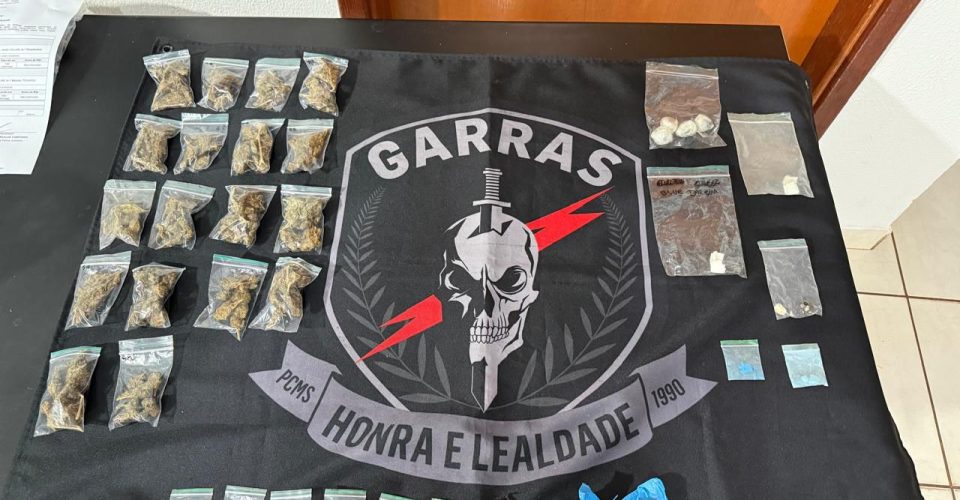 Foram apreendidos  16 porções de maconha, 6 de haxixe, 2 de cocaína, 2 comprimidos de ecstasy e 6 cartelas de LSD - Foto: Divulgação/PCMS