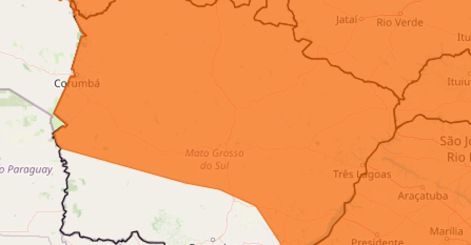 Quase todas as regiões de Mato Grosso do Sul estão com alerta laranja de umidade crítica. Foto: Inmet