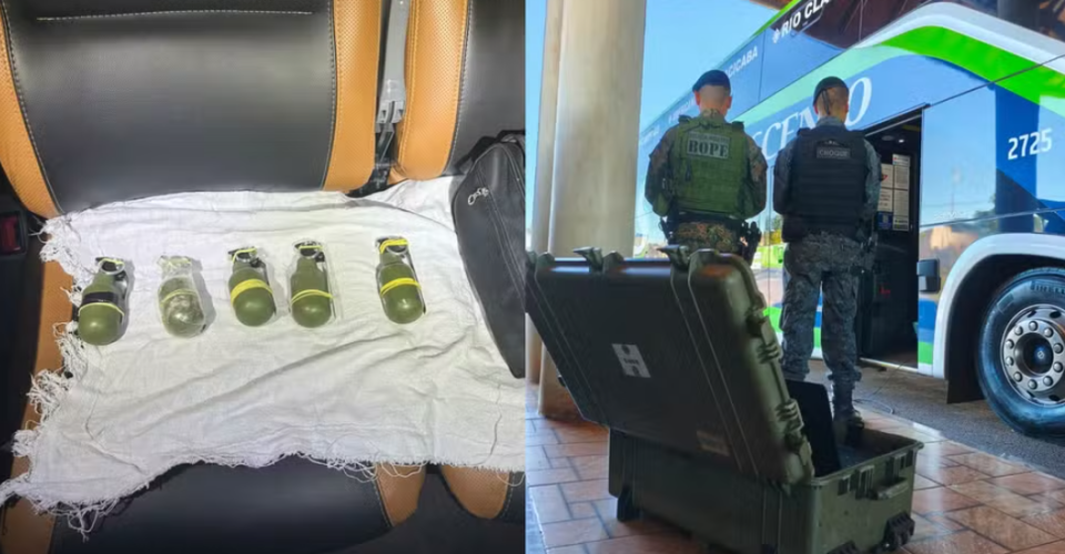 Polícia intercepta granadas durante fiscalização em ônibus, em MS — Foto: Divulgação