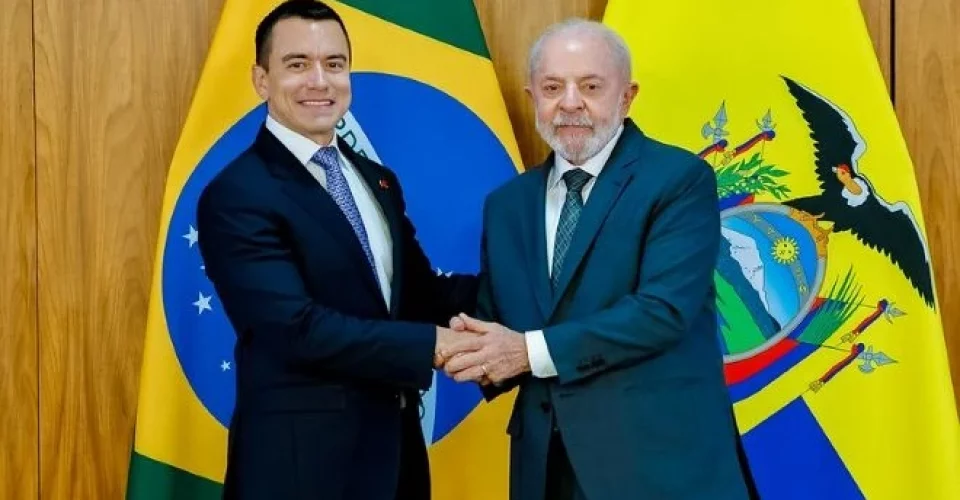 Presidente do Equador, Daniel Noboa, e o presidente Lula em encontro no Palácio do Planalto, em Brasília - Foto: Ricardo Stuckert/PR