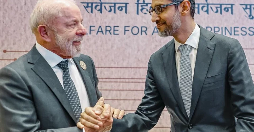 Lula e CEO do Google em encontro na Índia - Foto: divulgação/Ricardo Stuckert/PR