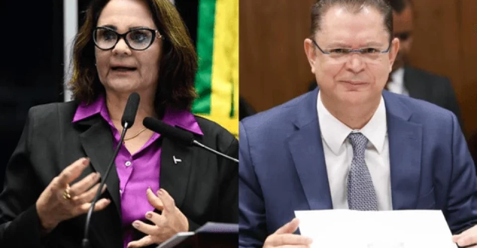 Sen. Damares Alves (Republicanos-DF) no plenário do Senado (à esquerda) - Dep. Sóstenes Cavalcante (PL-RJ) na reunião de líderes (à direita) -Foto: divulgação/Senado/Câmara