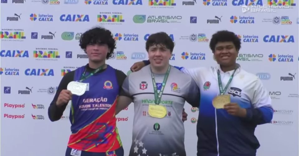 José Antonio é prata no lançamento de martelo em Brasileiro, no Recife. Foto: Reprodução