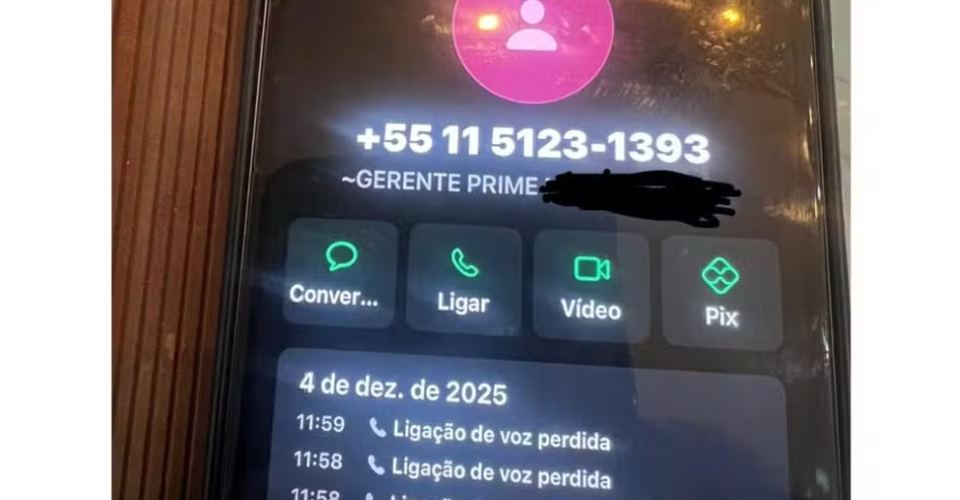 Registro da ligação recebida pela vítima — Foto: Arquivo pessoal