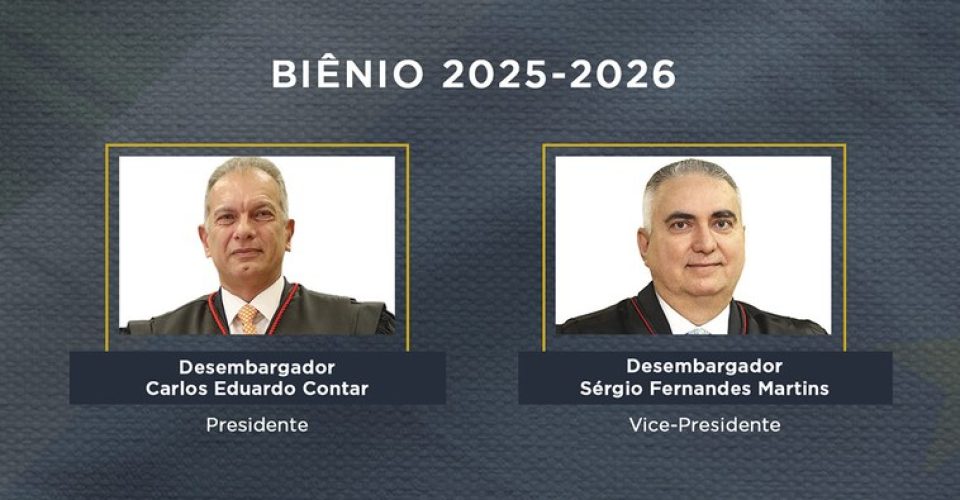 Os desembargadores Carlos Eduardo Contar e Sérgio Fernandes Martins como presidente e vice-presidente/corregedor, respectivamente 
 - Foto: Divulgação