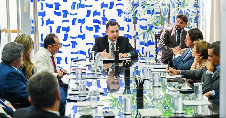 Foto: Pacheco se reuniu com líderes partidários para discutir MP que limita desoneração da folha/Pedro Gontijo/Senado Federal/Agência Senado