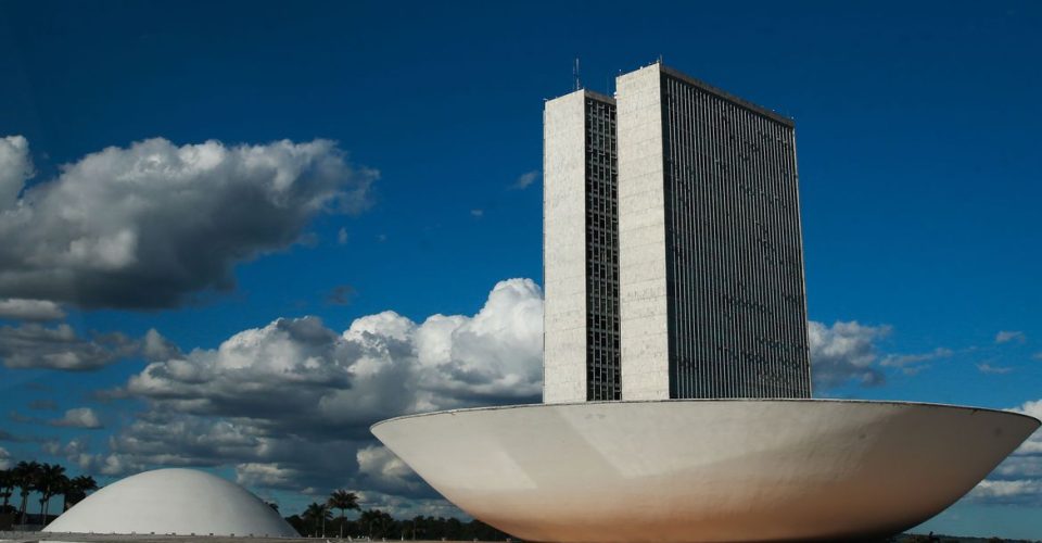 A cúpula menor, voltada para baixo, abriga o Plenário do Senado Federal. A cúpula maior, voltada para cima, abriga o Plenário da Câmara dos Deputados. - Foto: Marcello Casal / Agência Brasil