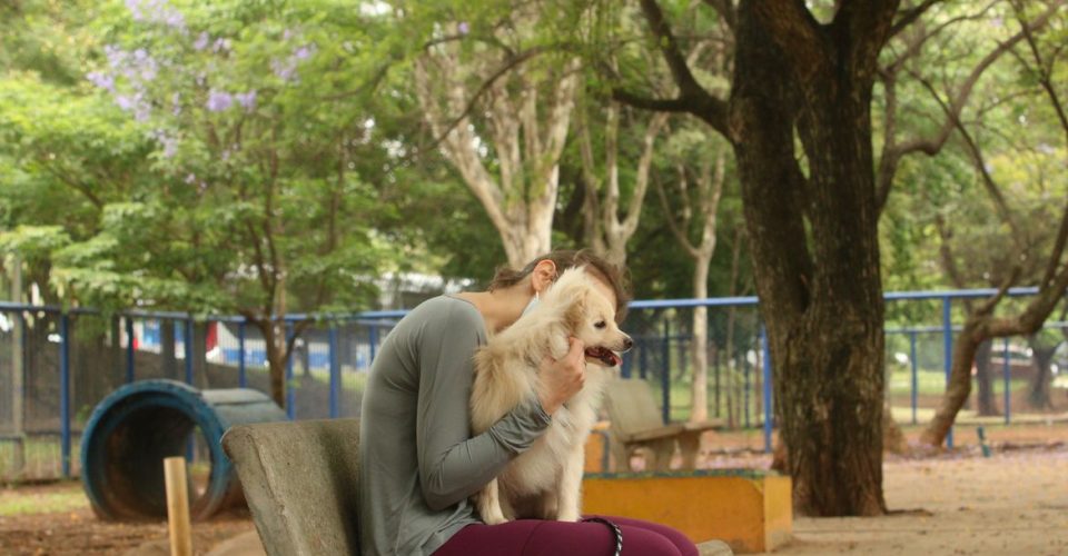 São Paulo - Tutores com cães no Parcão, espaço exclusivo para cachorros, na Praça Ayrton Senna do Brasil.