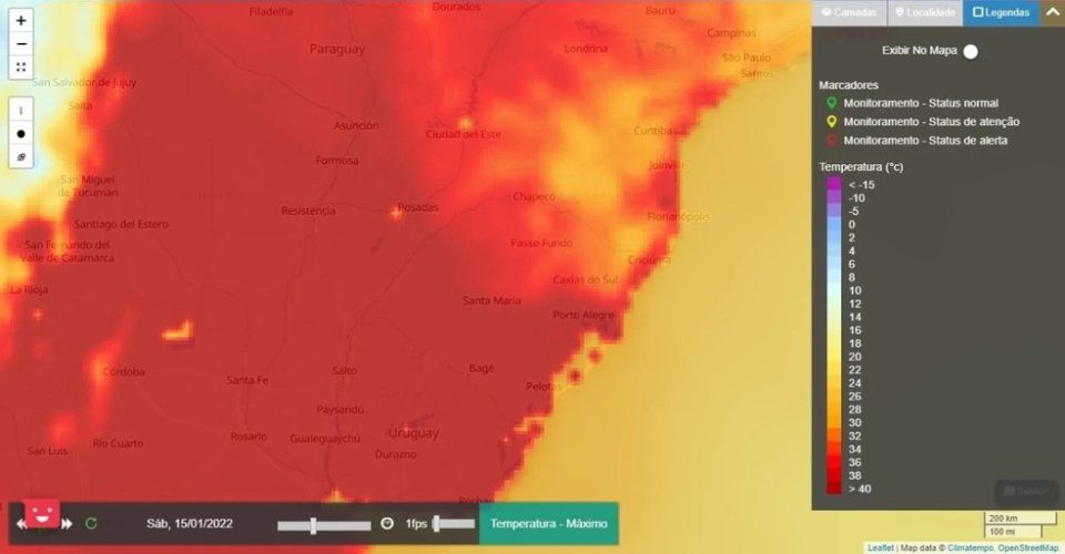 onda de calor rio grande do sul rs mato grosso do sul ms tempo clima mapa